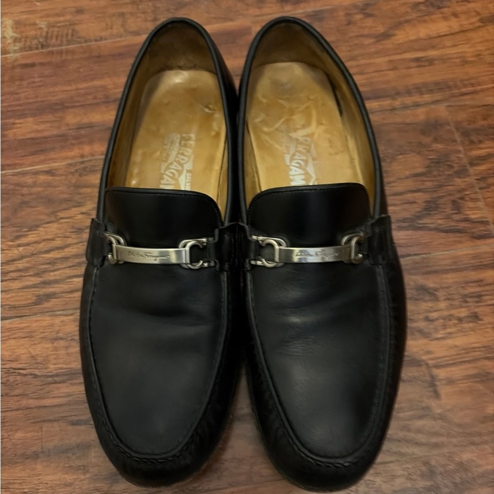 Salvatore Ferragamo Black Leather Bit-Detail Slip-On Loafers